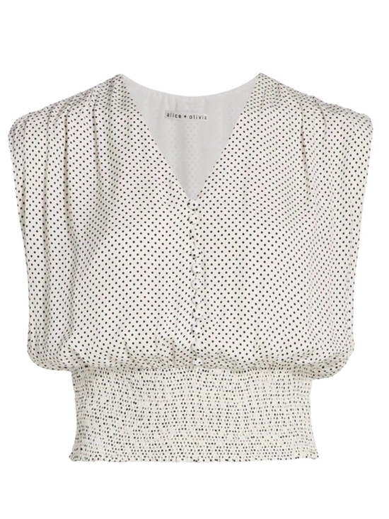 Alice + Olivia Tops - Alice + Olivia Loretta Polka Dot Smocked Waist Crop Top Size S